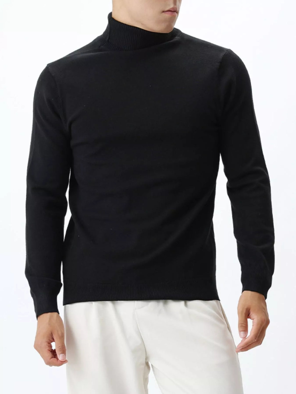 Men's Plus Size Slim-Fit Ribbed Turtleneck Sweater - Black