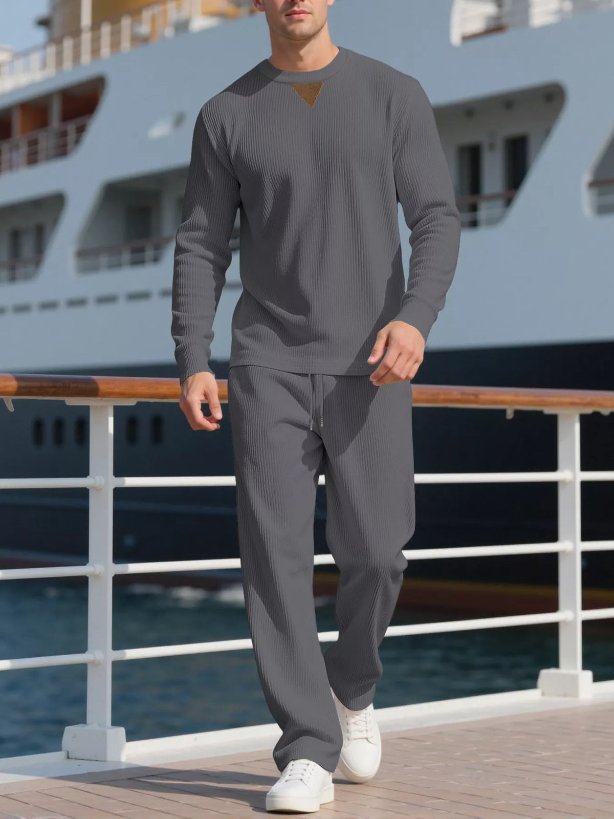 Men's Full Size Casual Crewneck Long Sleeve Sweatshirt and Jogger Set Plus Size