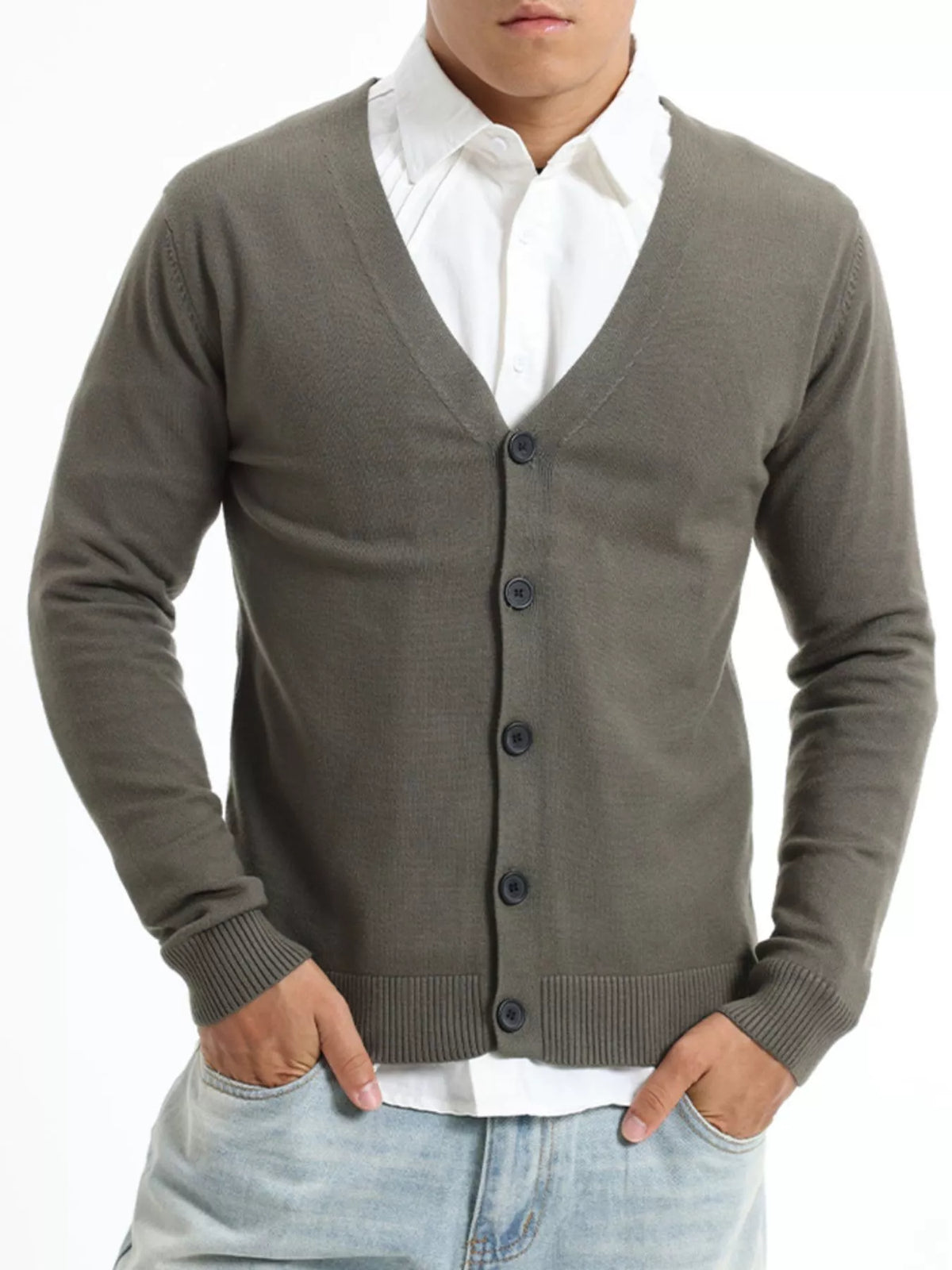 Men's Plus Size Button-Down Knit Cardigan - Green