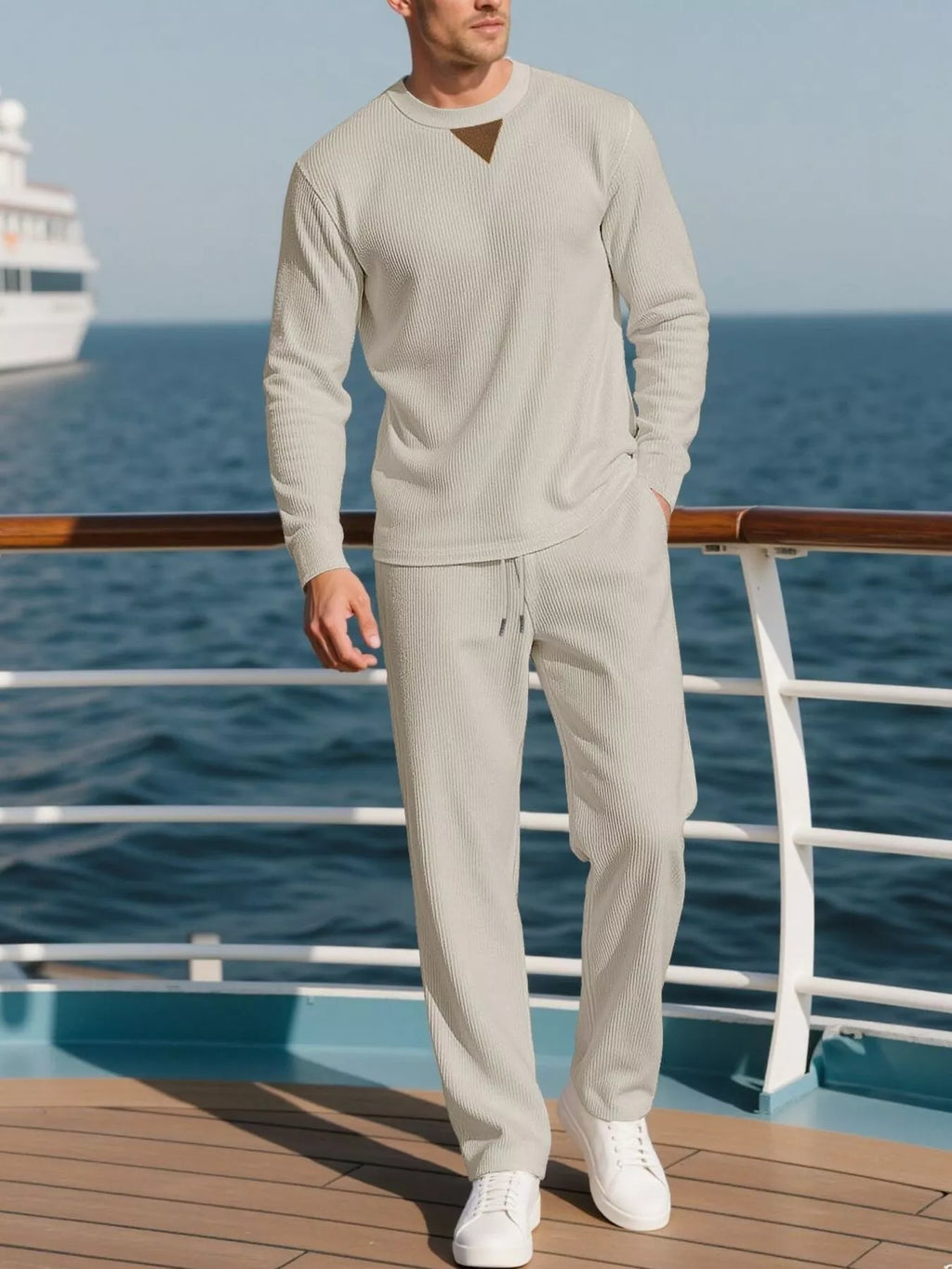 Men's Full Size Casual Crewneck Long Sleeve Sweatshirt and Jogger Set Plus Size