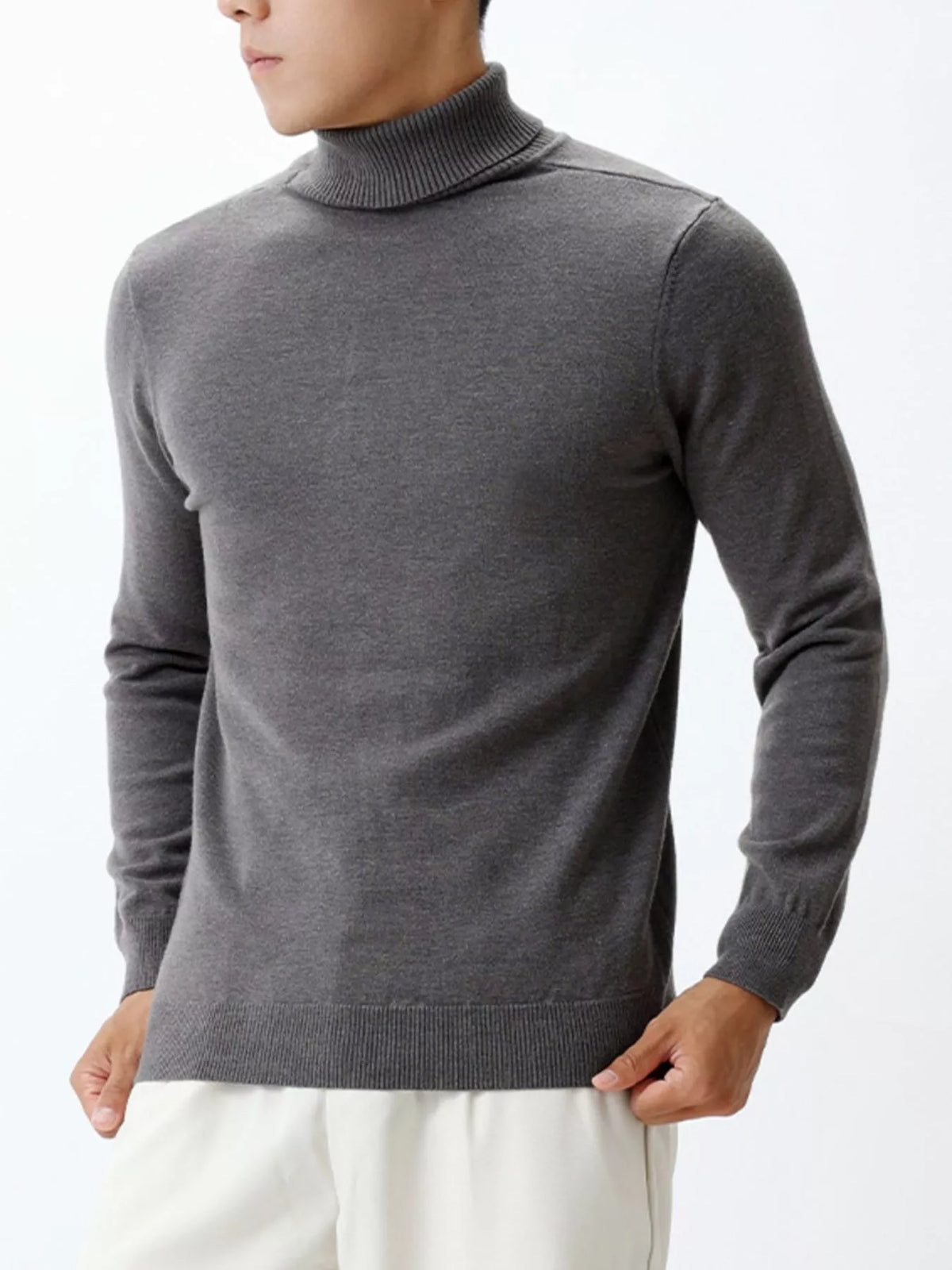 Men's Plus Size Slim-Fit Ribbed Turtleneck Sweater - Dark Gray