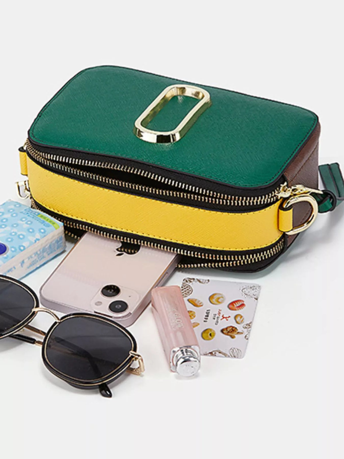 Color-Block Crossbody Bag with Webbing Strap