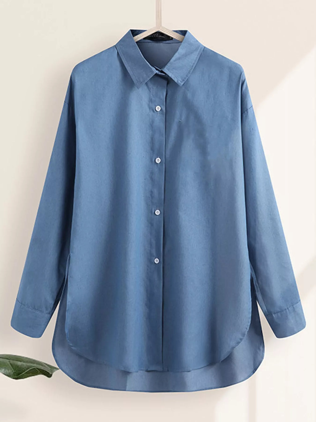 Full Size Oversized Button-Down Long Sleeve Shirt Plus Size