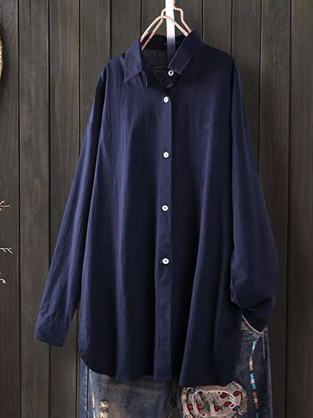 Full Size Oversized Button-Down Long Sleeve Shirt Plus Size