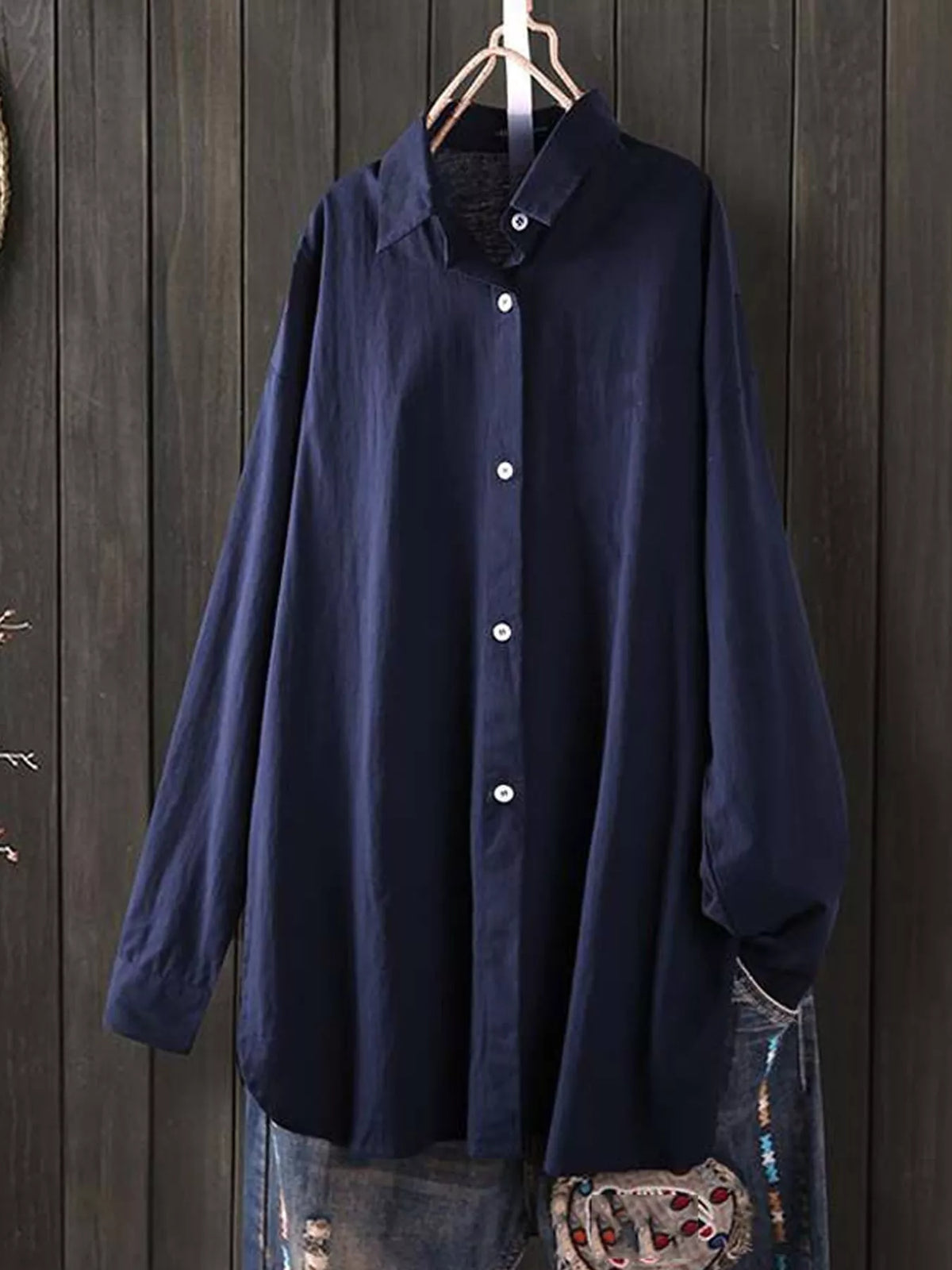 Full Size Oversized Button-Down Long Sleeve Shirt Plus Size