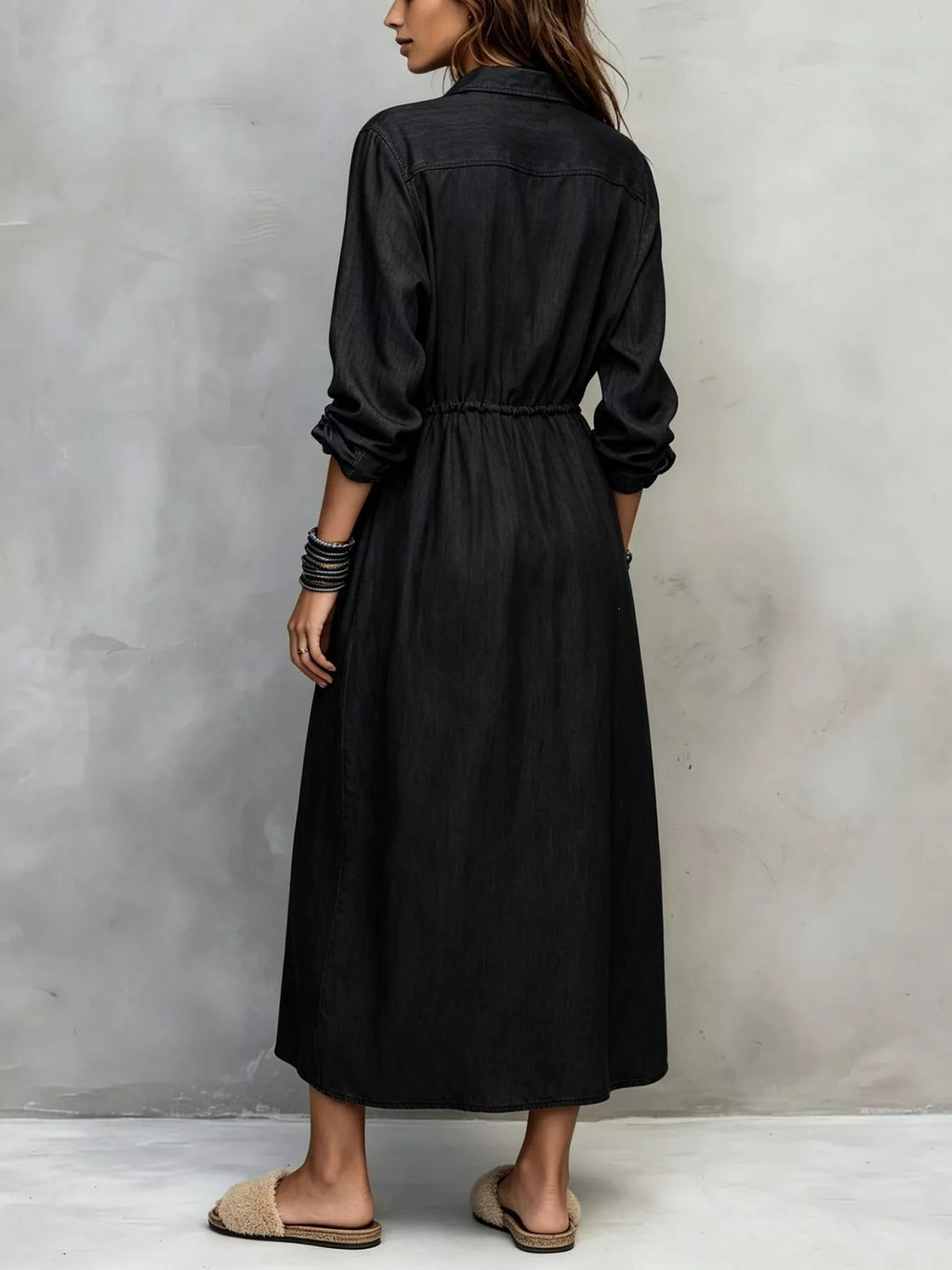 Full Size Button Front Long Sleeve Shirt Dress Plus Size