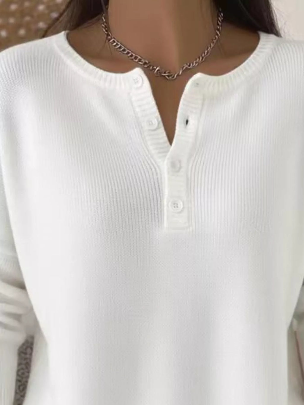 Full Size Button Detail Ribbed Knit Sweater Plus Size