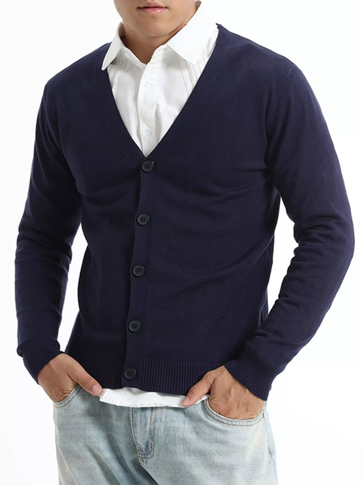 Men's Plus Size Button-Down Knit Cardigan - Royal Blue
