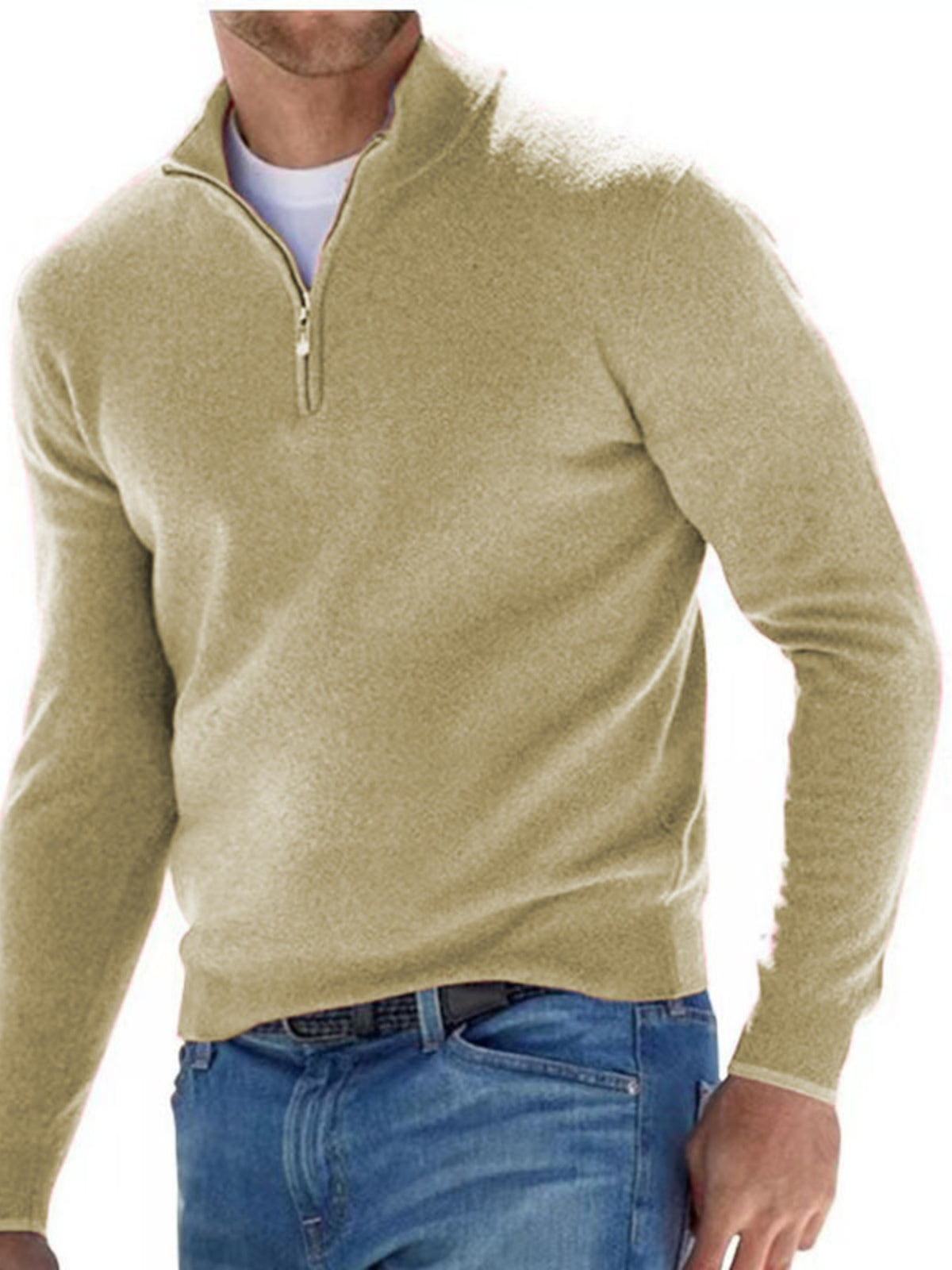 Men's Full Size Quarter-Zip Long Sleeve Sweater Plus Size - Chartreuse