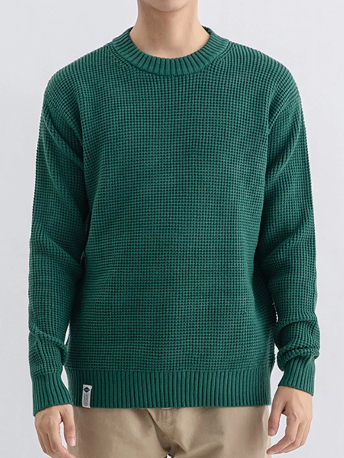 Men's Plus Size Waffle Knit Crew Neck Sweater - Grass Green