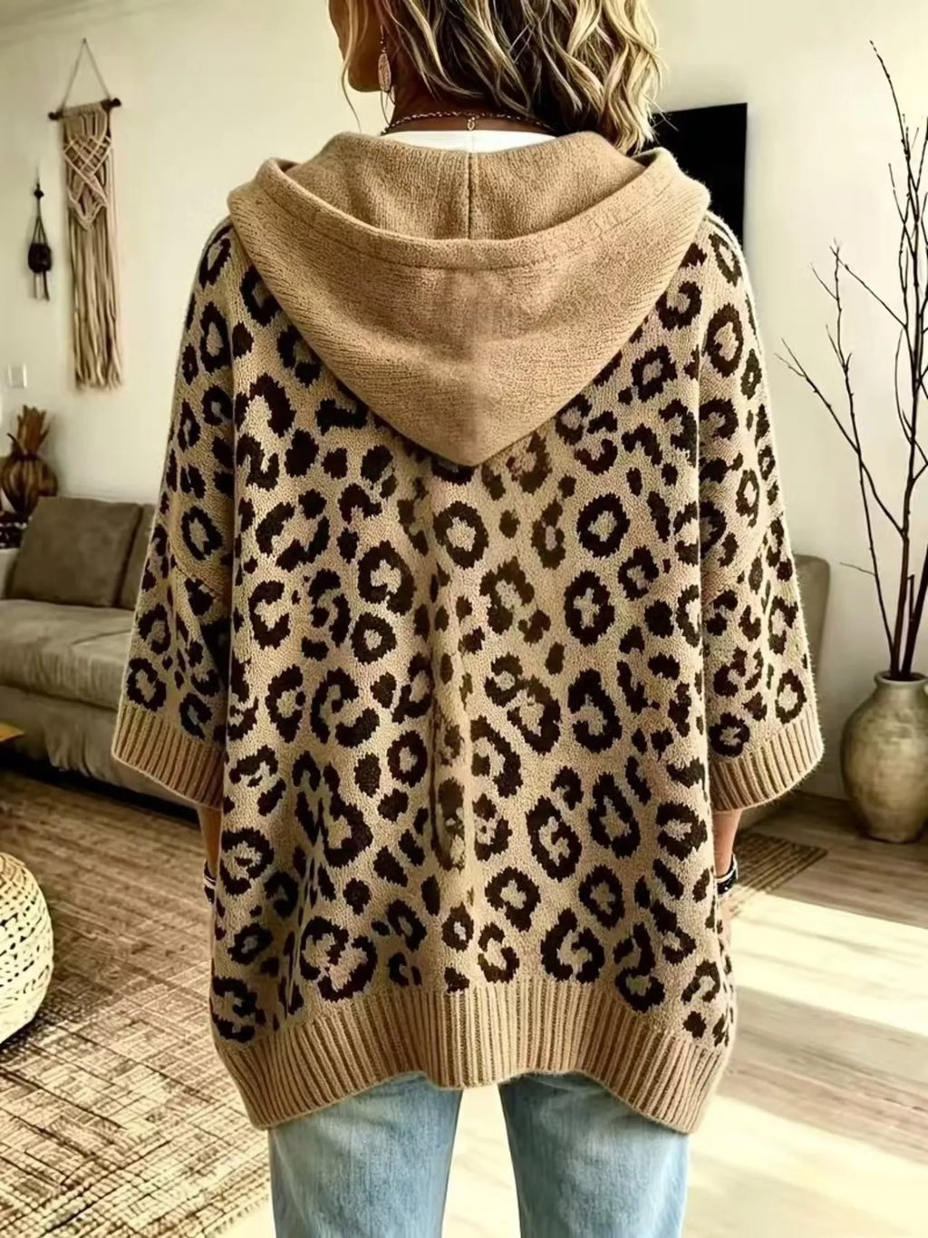 Drawstring Leopard Hooded Sweater