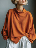 Full Size Oversized Waffle Knit Mock Neck T-Shirt Plus Size - Orange