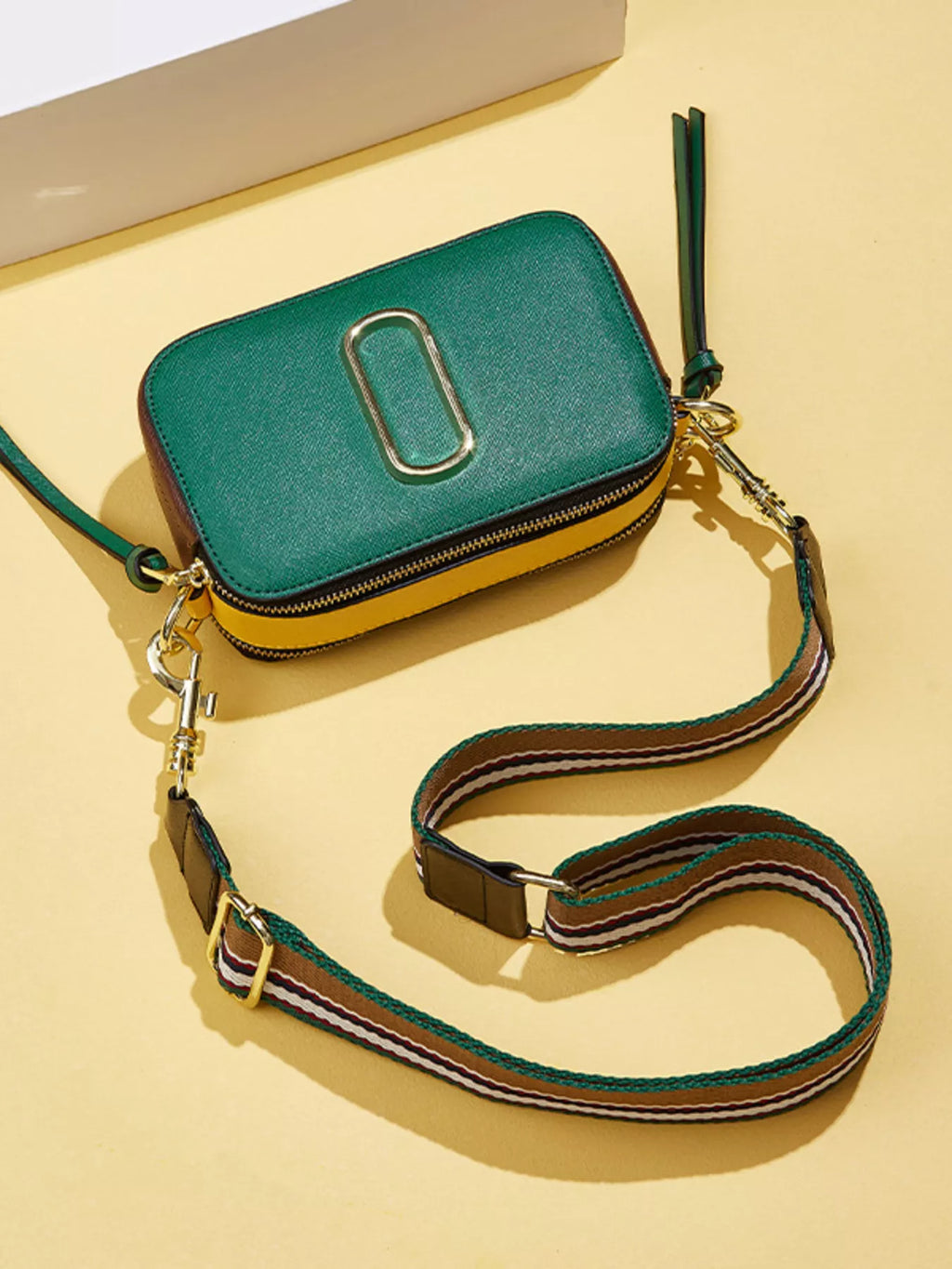 Color-Block Crossbody Bag with Webbing Strap