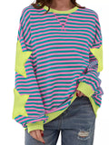 Full Size Star Patch Striped Oversized Sweatshirt Plus Size - Pink