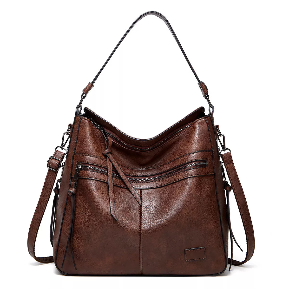 PU Leather Hobo Shoulder Bag - Brown