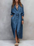 Full Size Button Front Long Sleeve Shirt Dress Plus Size - Navy