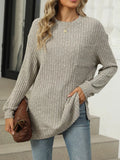 Ribbed Knit Round Neck Sweater - Oatmeal