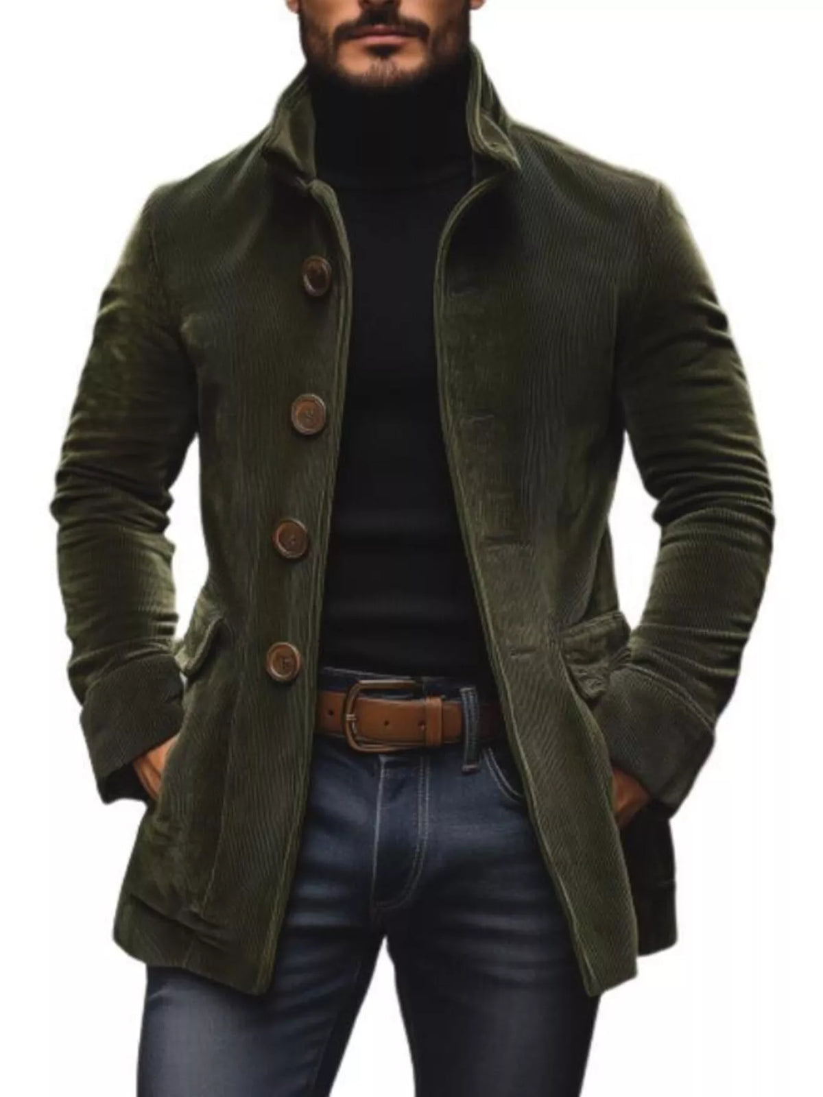 Men's Full Size Vintage Single-Breasted Stand Collar Coat Plus Size - Green