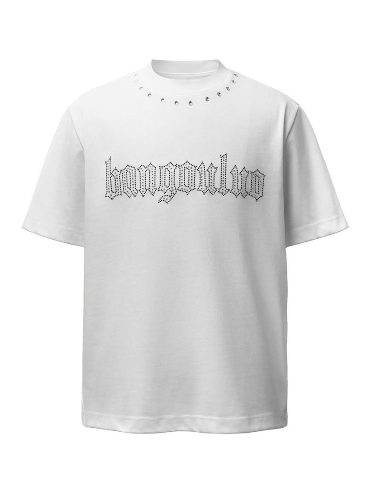 Men's Rhinestone Mock Neck T-Shirt - White
