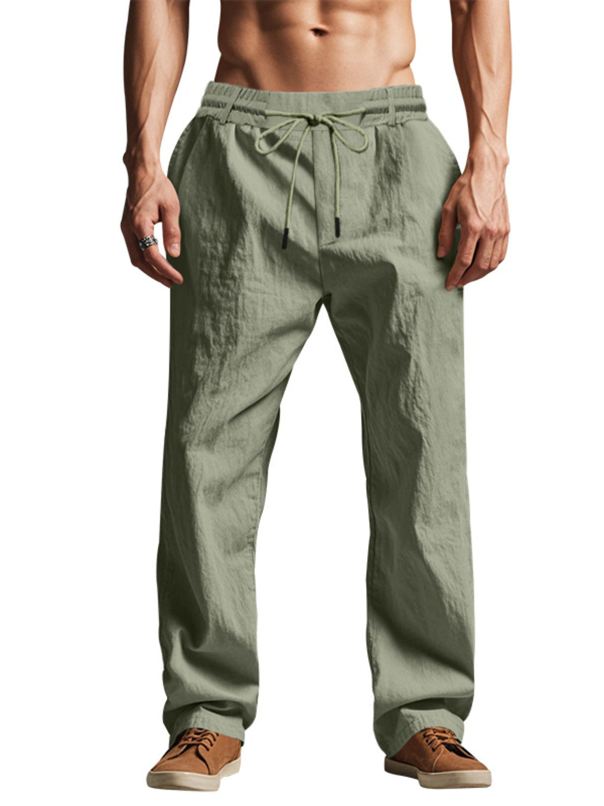 Men's Full Size Drawstring Elastic Waist Loose Fit Pants Plus Size - Green