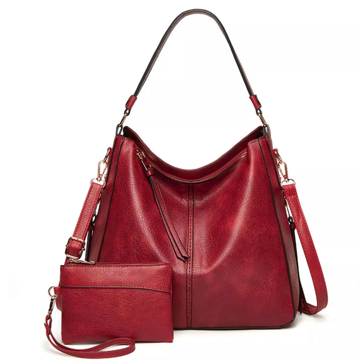 PU Leather Crossbody Bag - Burgundy