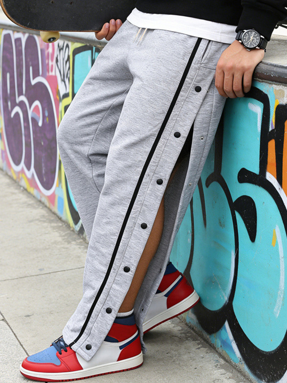 Men's Full Size Side Snap Button Pants Plus Size - Gray
