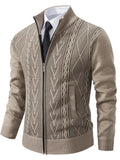 Men's Plus Size Stand-Collar Full-Zip Cable Knit Cardigan - Beige