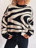 Zebra Print Round Neck Sweater - Beige