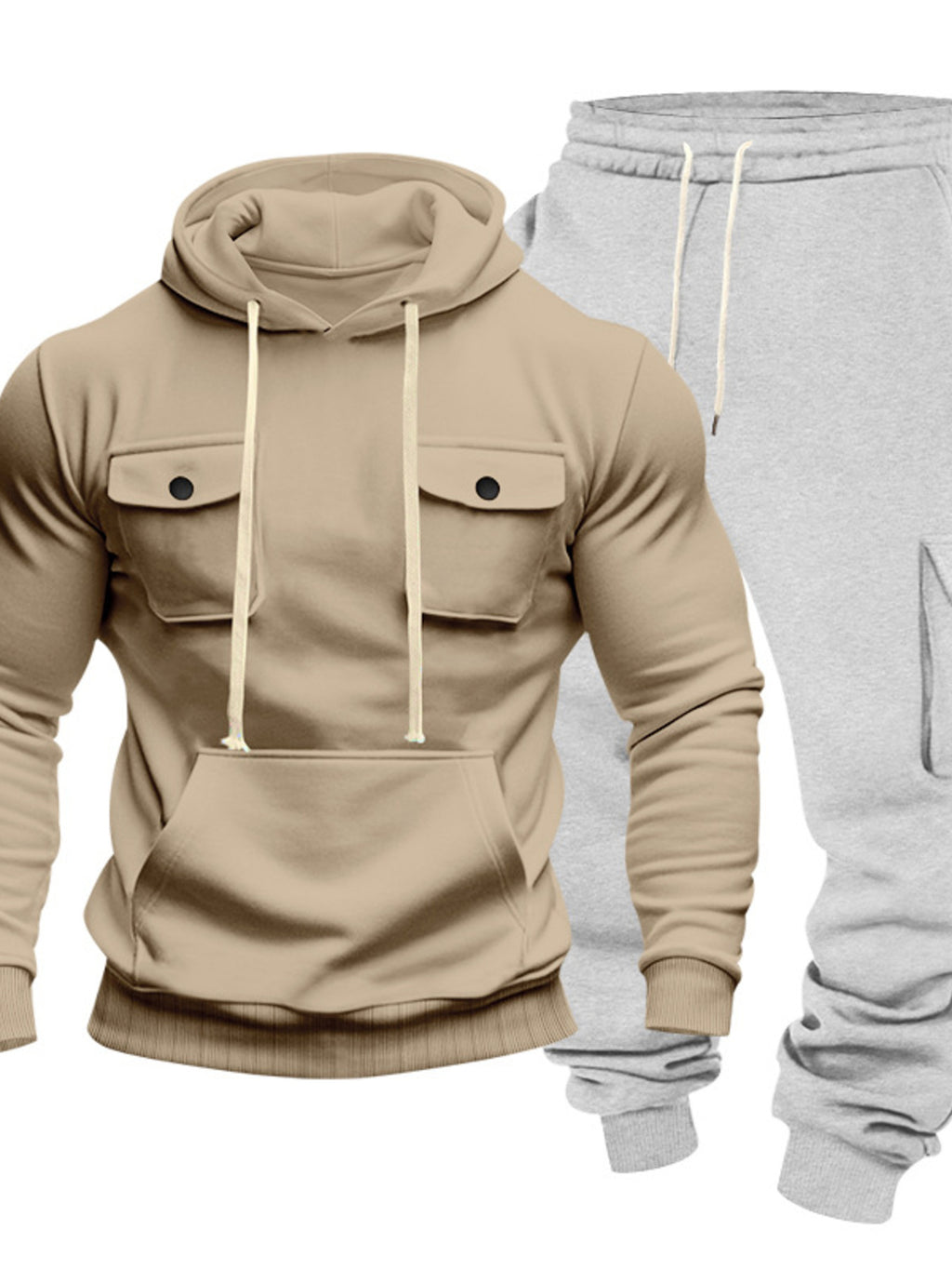 Men's Full Size Kangaroo Pocket Hoodie and Sweatpants Two-Piece Set Plus Size