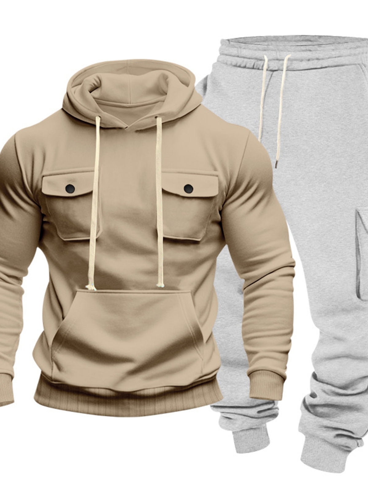 Men's Full Size Kangaroo Pocket Hoodie and Sweatpants Two-Piece Set Plus Size