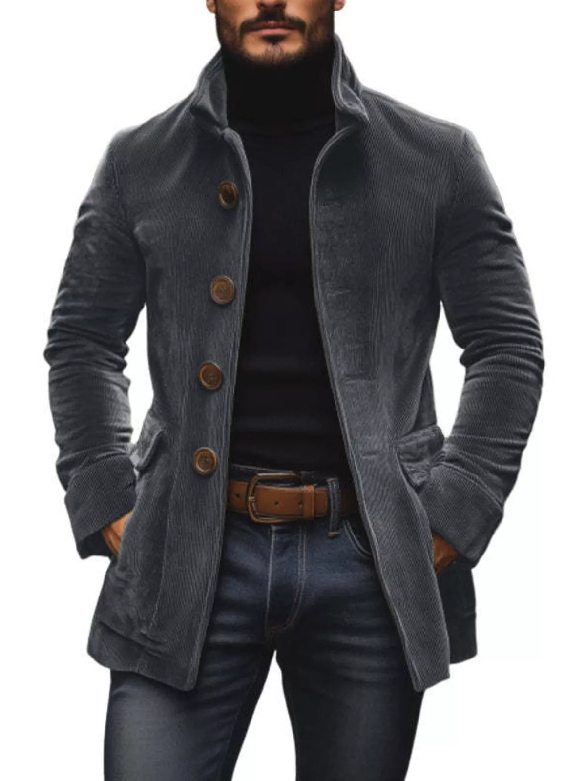 Men's Full Size Vintage Single-Breasted Stand Collar Coat Plus Size - Dark Gray