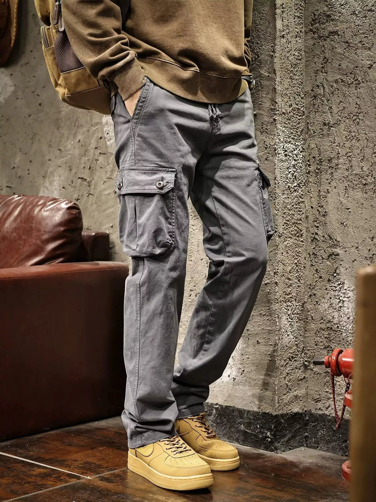 Men's Plus Size Multi-Pocket Cargo Pants - Gray