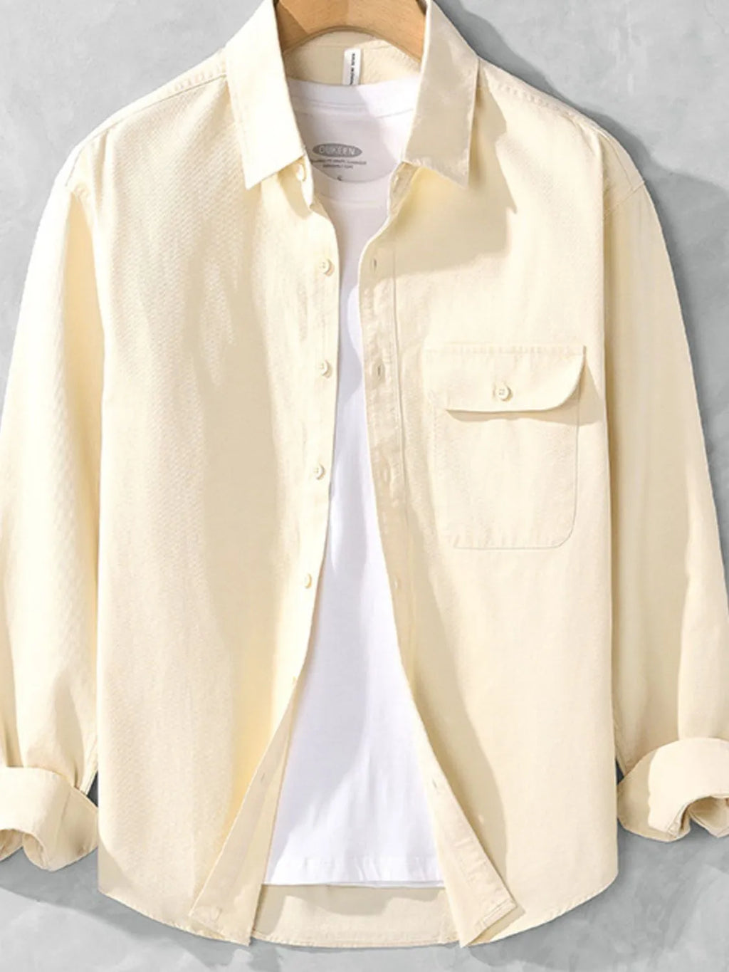 Men's Plus Size Casual Button-Down Shirt with Chest Pocket - Apricot