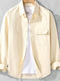 Men's Plus Size Casual Button-Down Shirt with Chest Pocket - Apricot