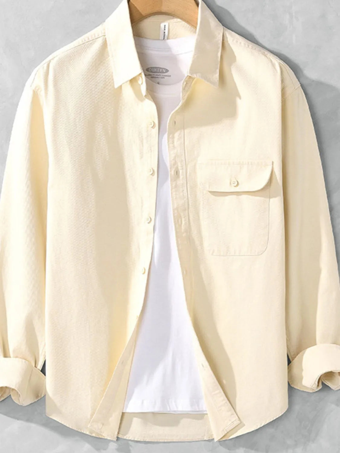 Men's Plus Size Casual Button-Down Shirt with Chest Pocket - Apricot