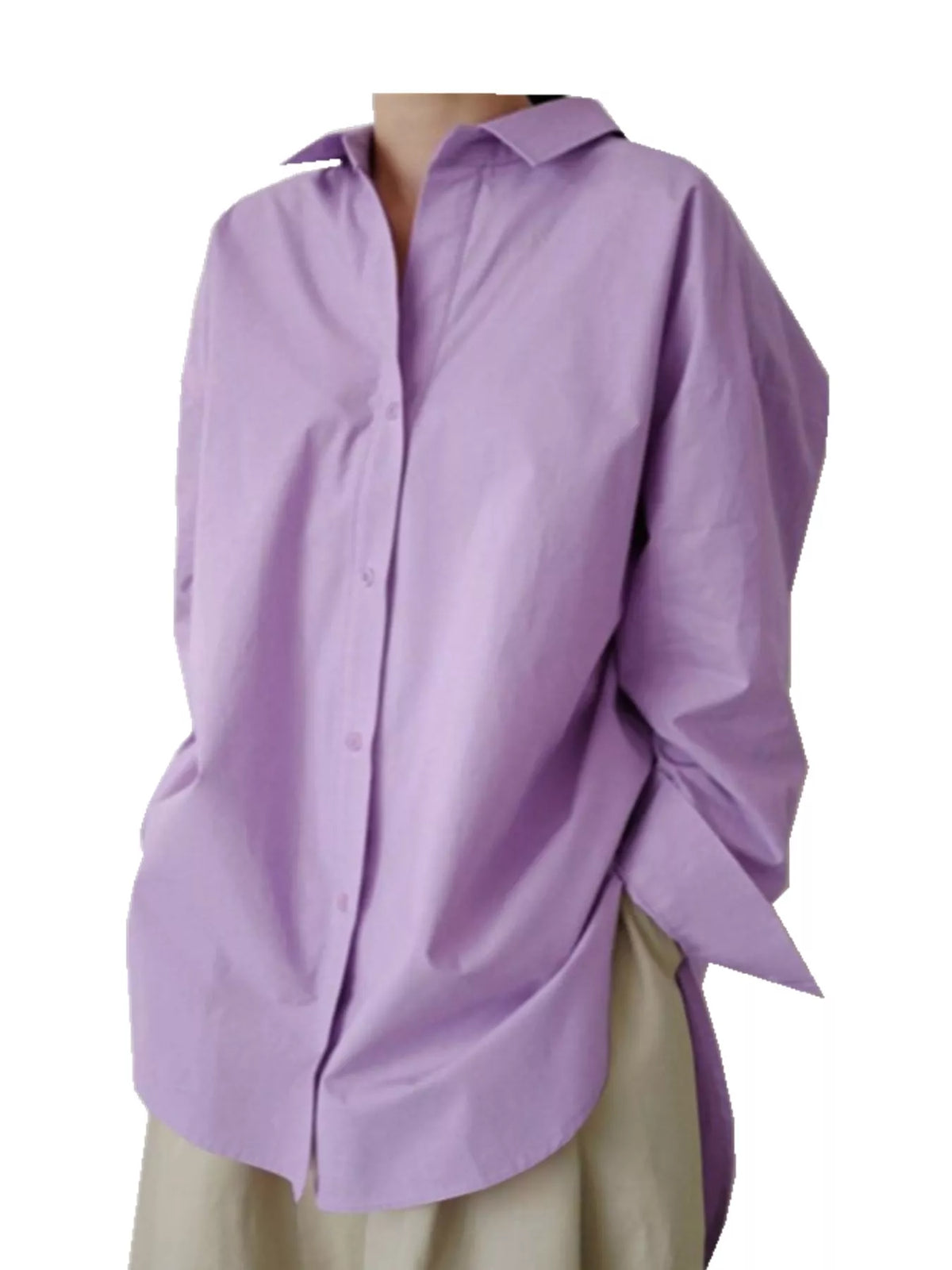 Full Size Oversized Button-Down Long Sleeve Shirt Plus Size - Purple