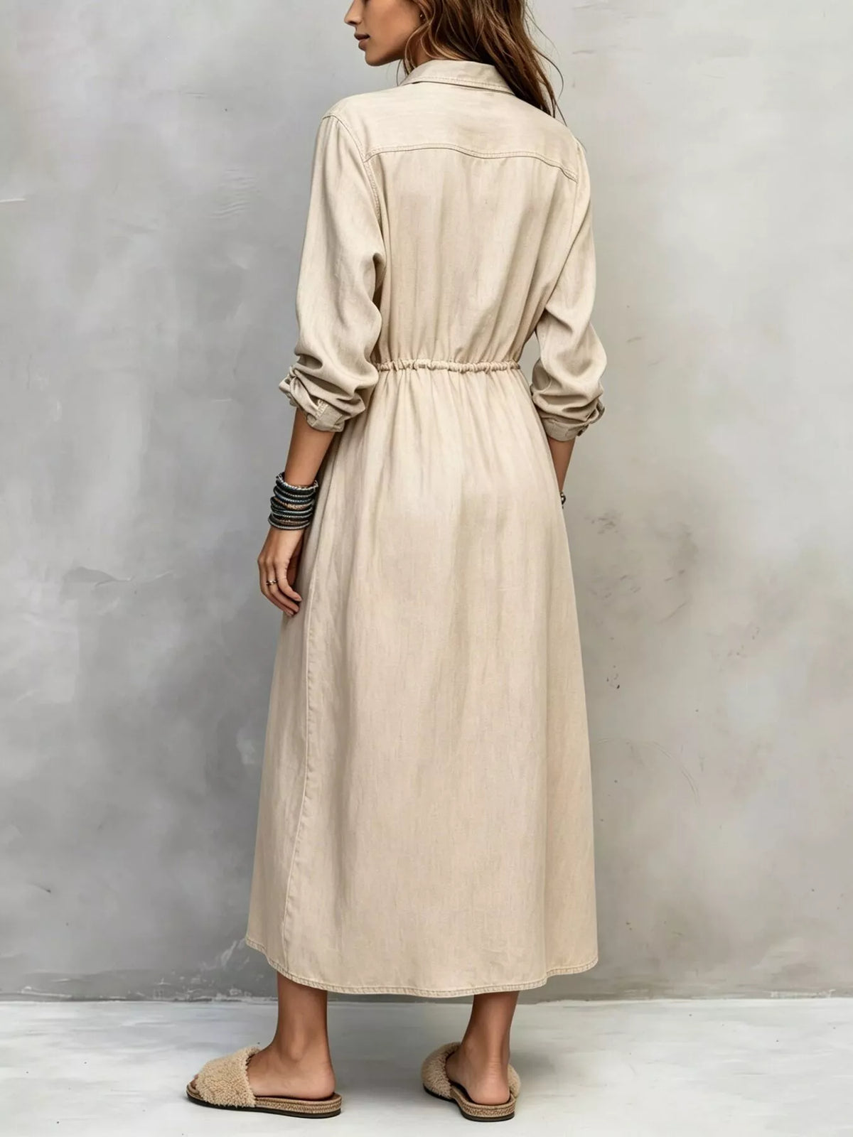 Full Size Button Front Long Sleeve Shirt Dress Plus Size