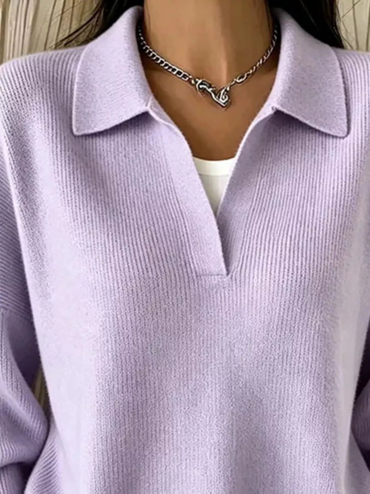 Ribbed Knit Polo Collar Sweater