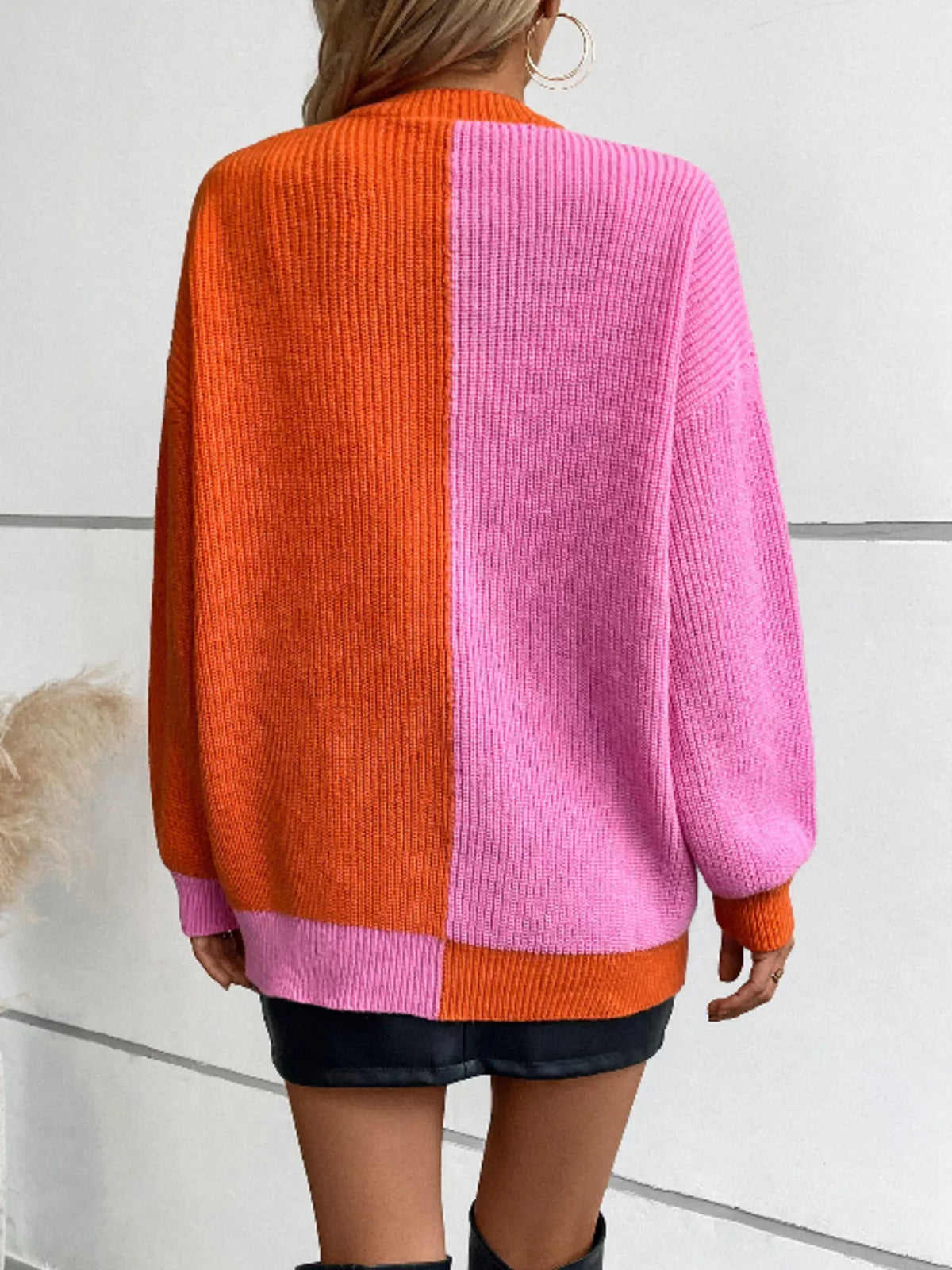 Color Block Open Front Knit Cardigan
