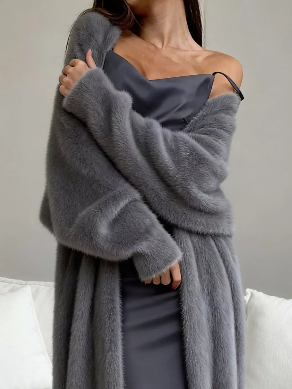 Fuzzy Open Front Longline Cardigan