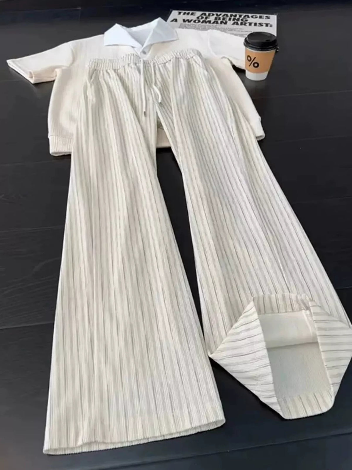 Men's Striped Wide-Leg Casual Pants - White