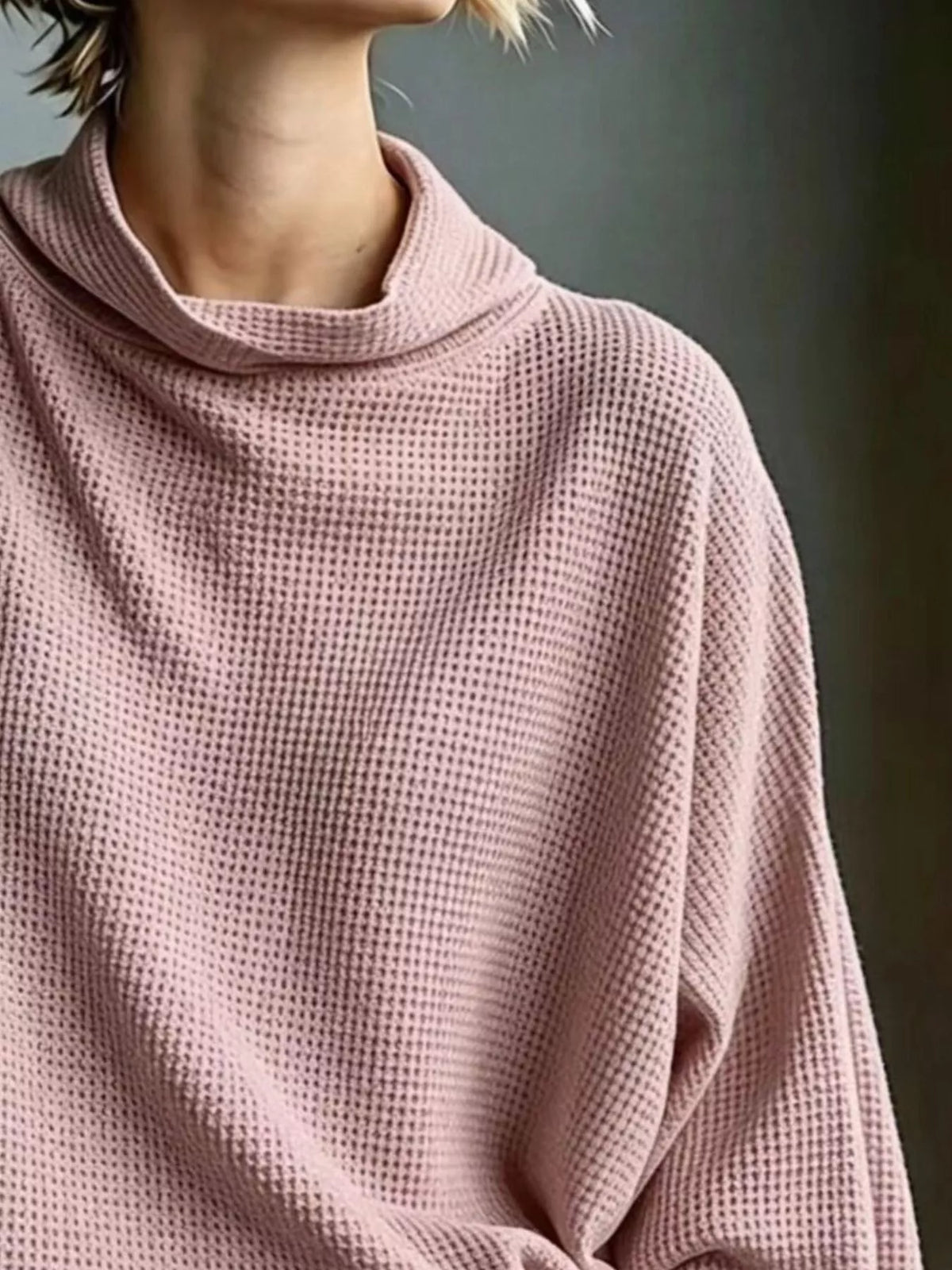Full Size Oversized Waffle Knit Mock Neck T-Shirt Plus Size