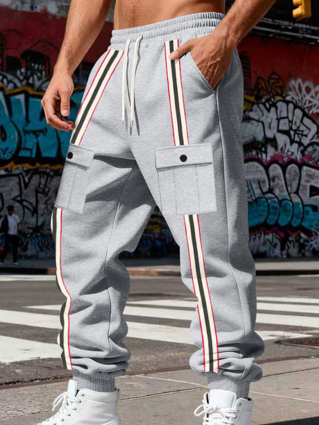 Men's Full Size Casual Striped Cargo Joggers Plus Size