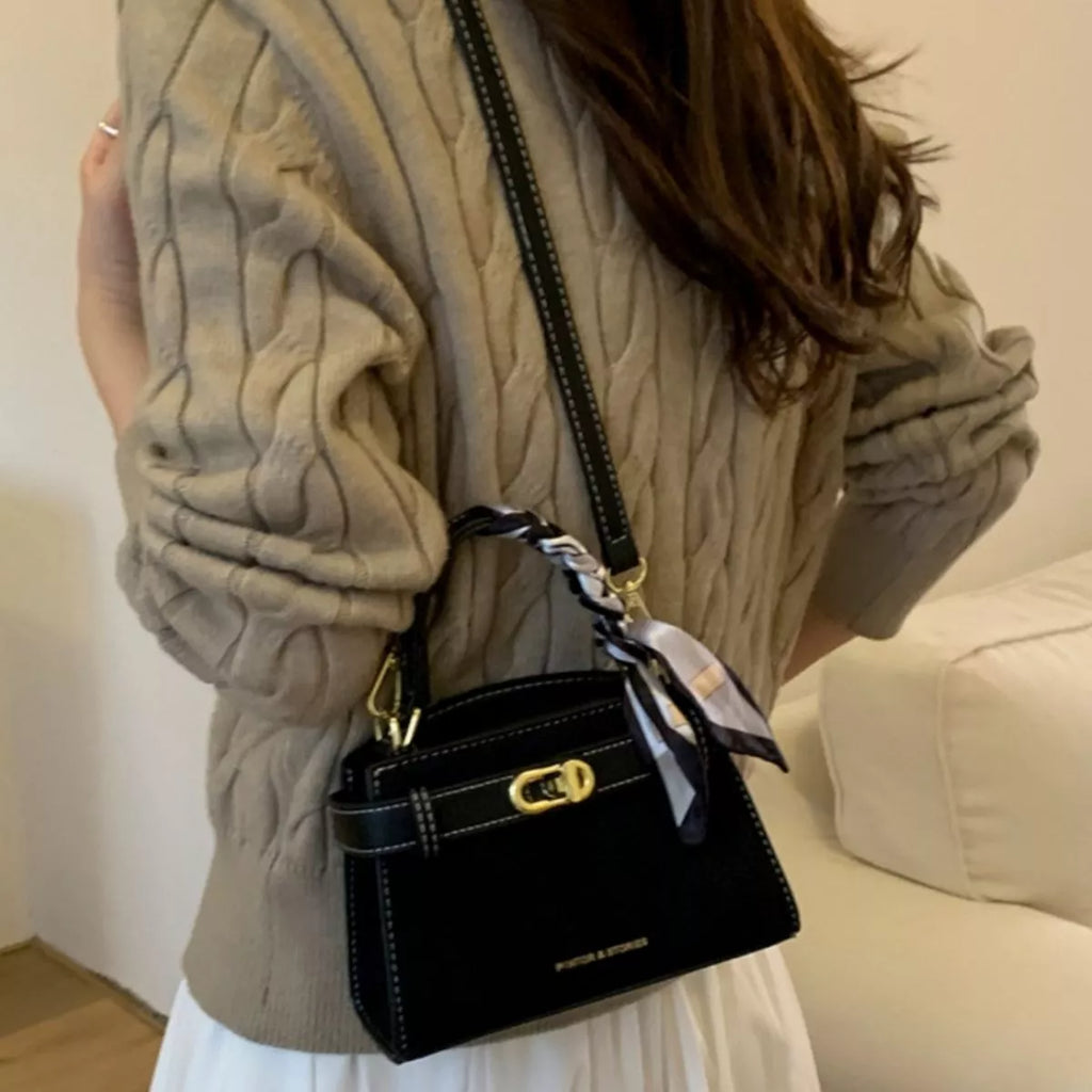 Suede Mini Crossbody Bag with Leather Strap - Black