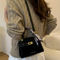 Suede Mini Crossbody Bag with Leather Strap - Black