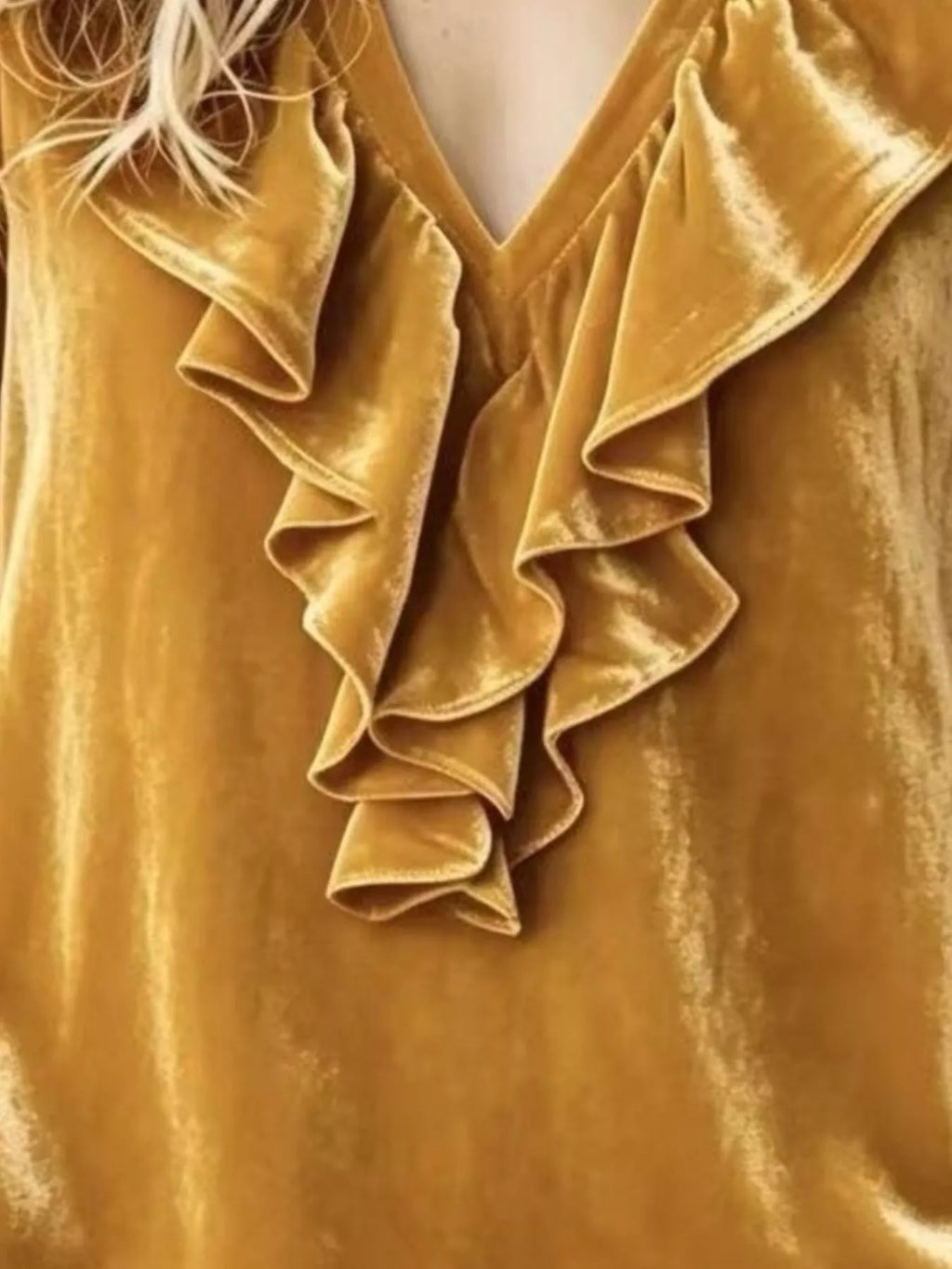 Full Size Velvet Ruffle V-Neck Blouse Plus Size