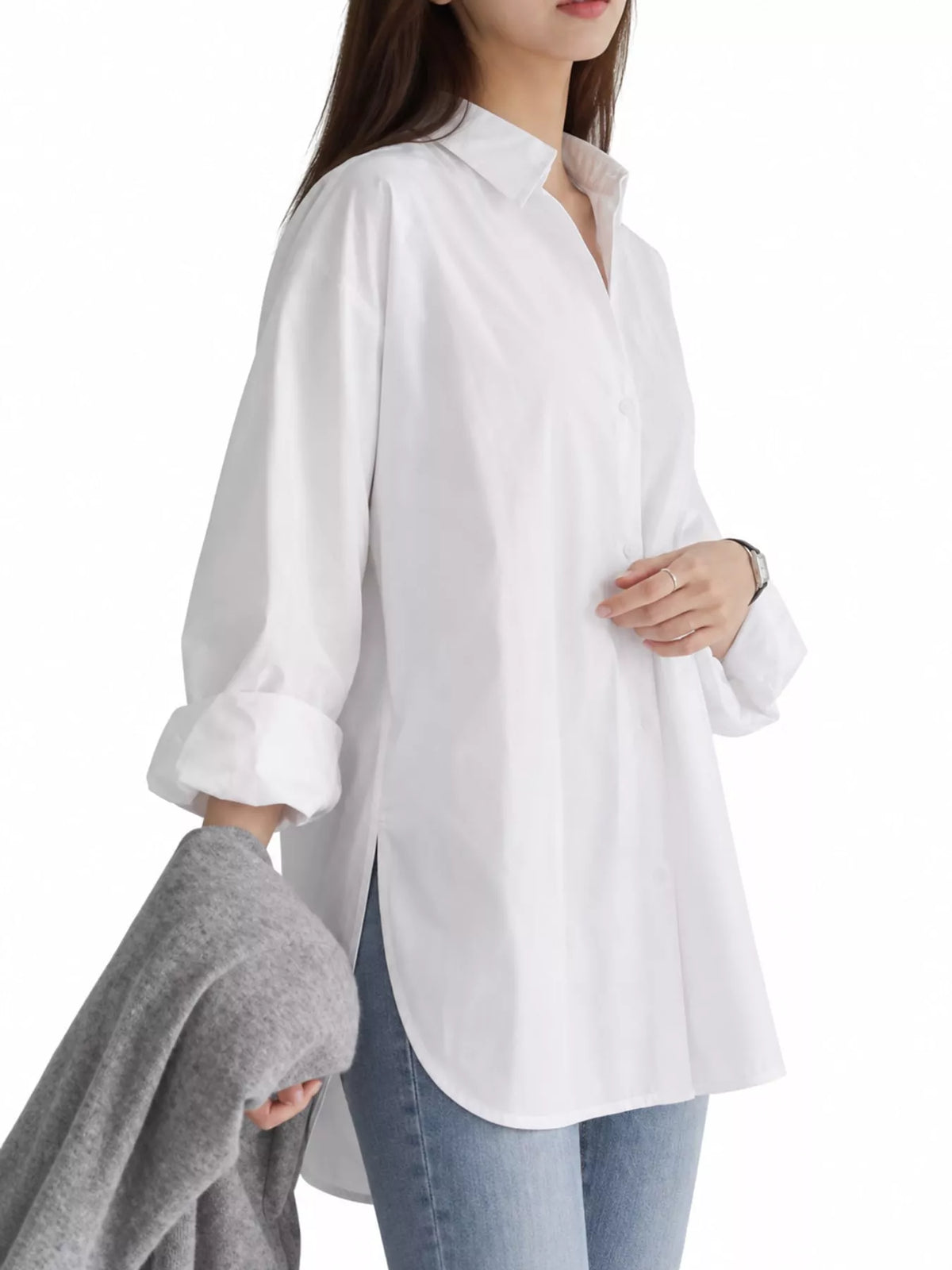 Full Size Oversized Button-Down Long Sleeve Shirt Plus Size