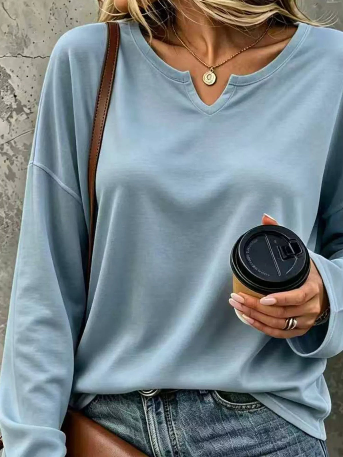 Full Size Solid Color Long Sleeve Loose T-Shirt Plus Size
