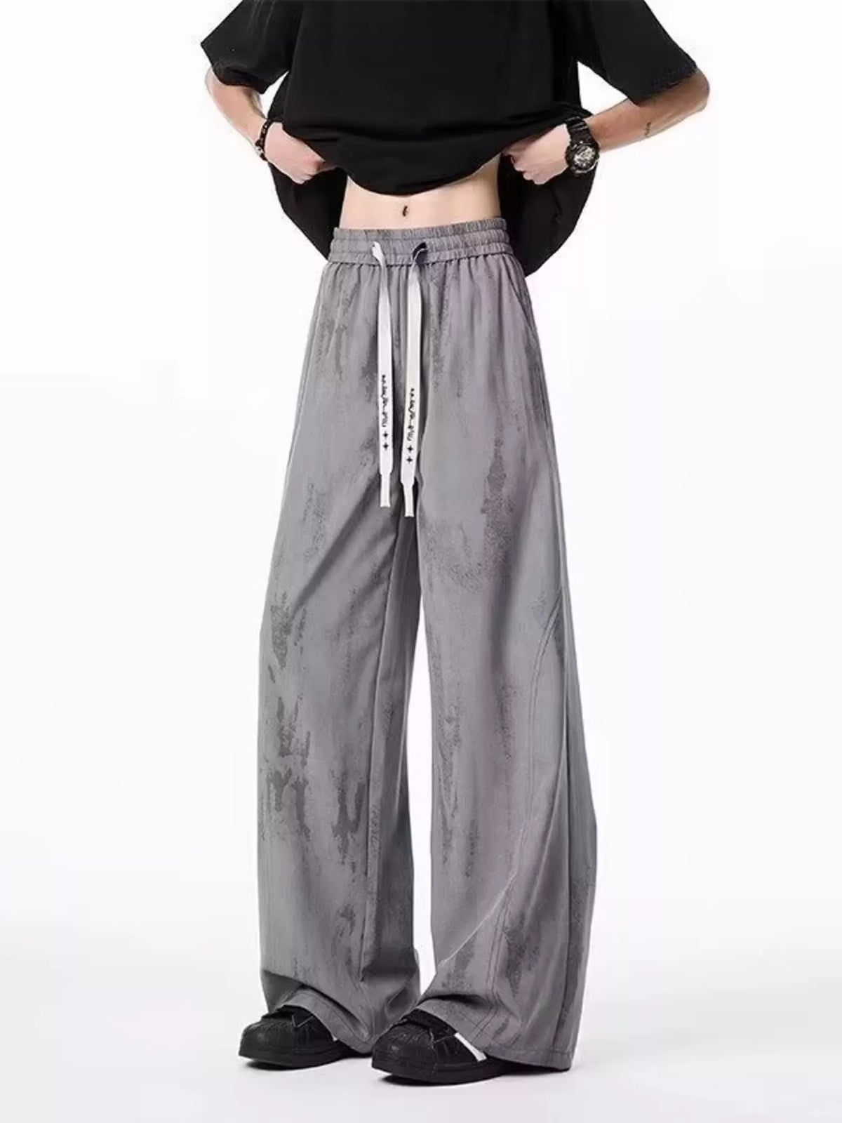 Men's Drawstring Wide-Leg Tie-Dye Casual Pants - Gray