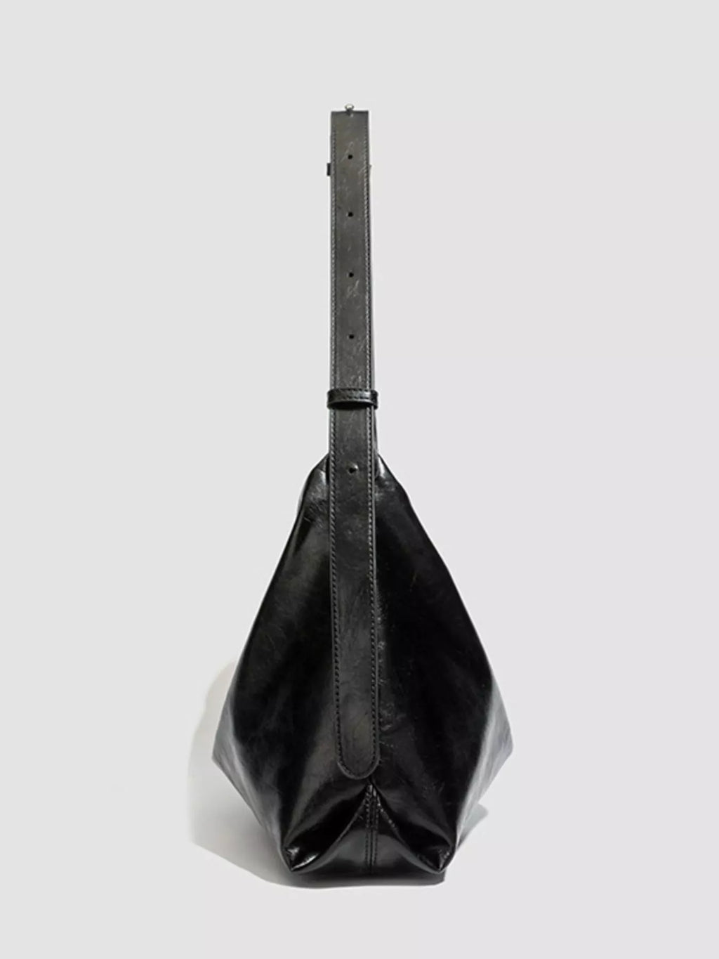 Minimalist Glossy Leather Slouchy Shoulder Bag